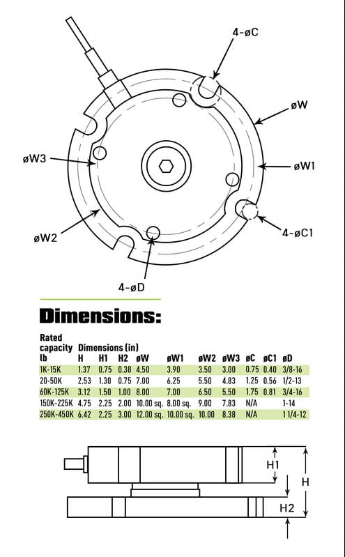 spwe pancake load cell diagram and dimensions