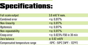 Sample specifications sheet for a load cell
